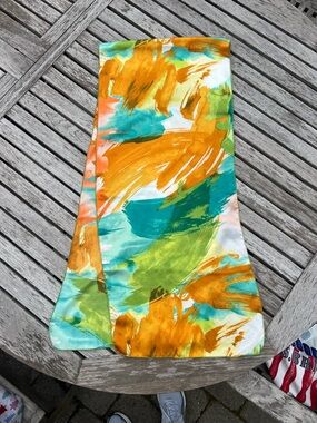 Dana Herbert Vibrant Abstract Brushstroke oblong scarf - Orange, Teal & Green